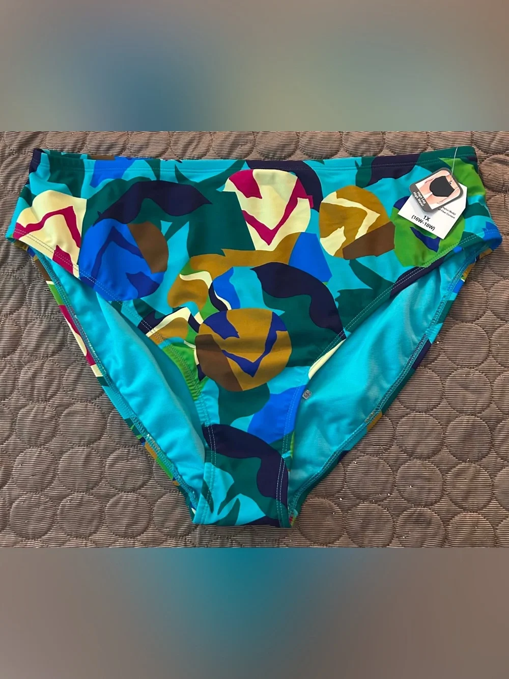 Time and Tru Teal Multi-Color Bikini Bottom